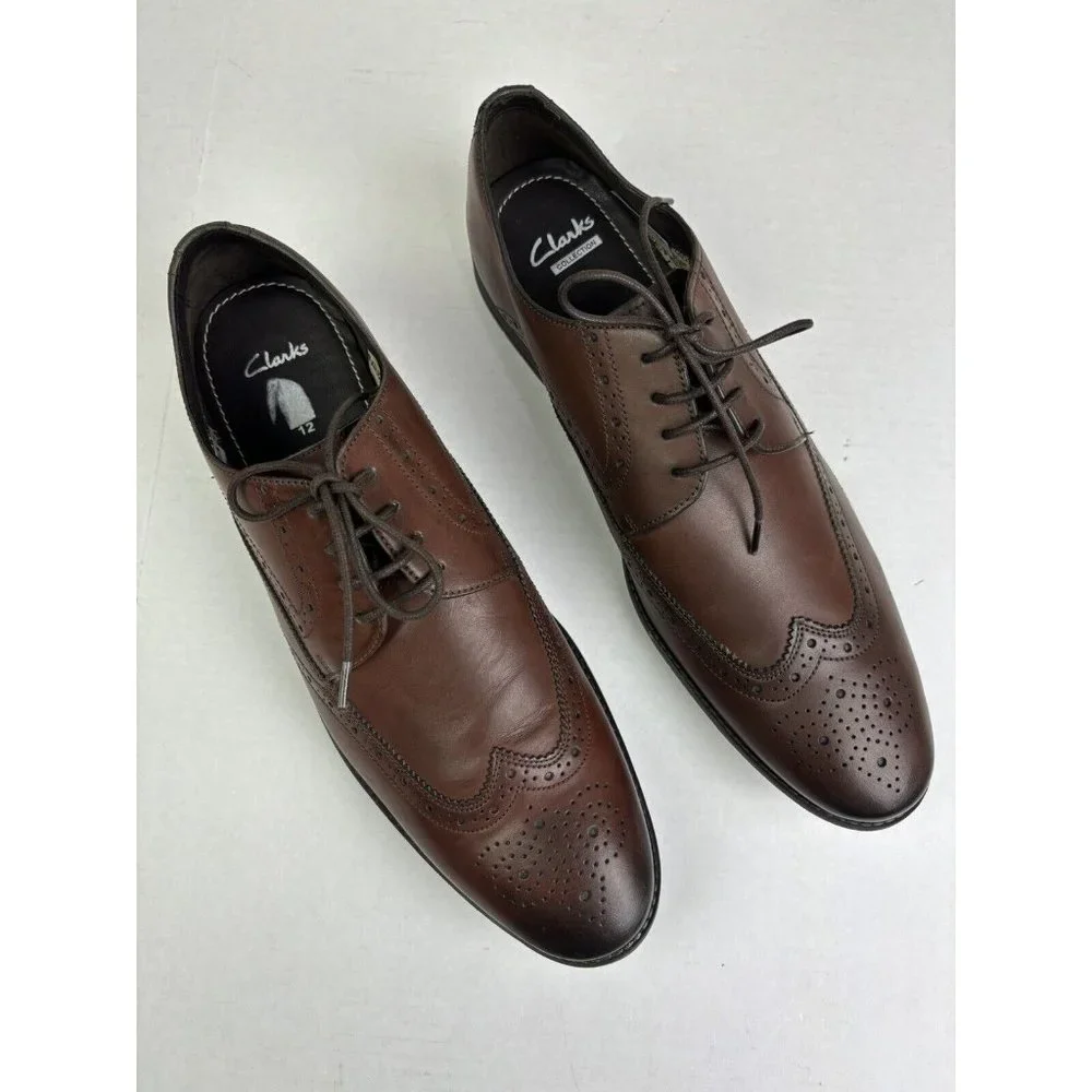 NEW CLARKS Chart Limit Brouge Lace Up Brown Leather Shoes Men's 12 Career Oxford